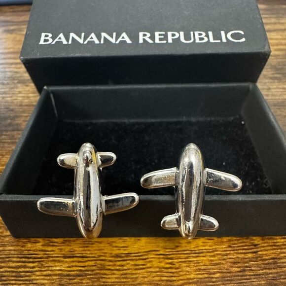 Banana Republic Airplane silver Cufflinks New in box - Picture 3 of 9